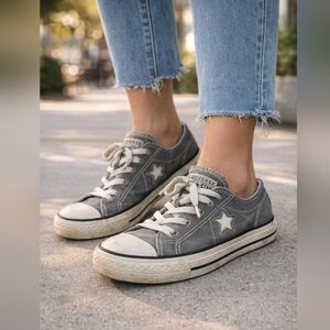 Converse One Star Gray Canvas Sneakers Size 6 Low Top Classic Skate Shoes